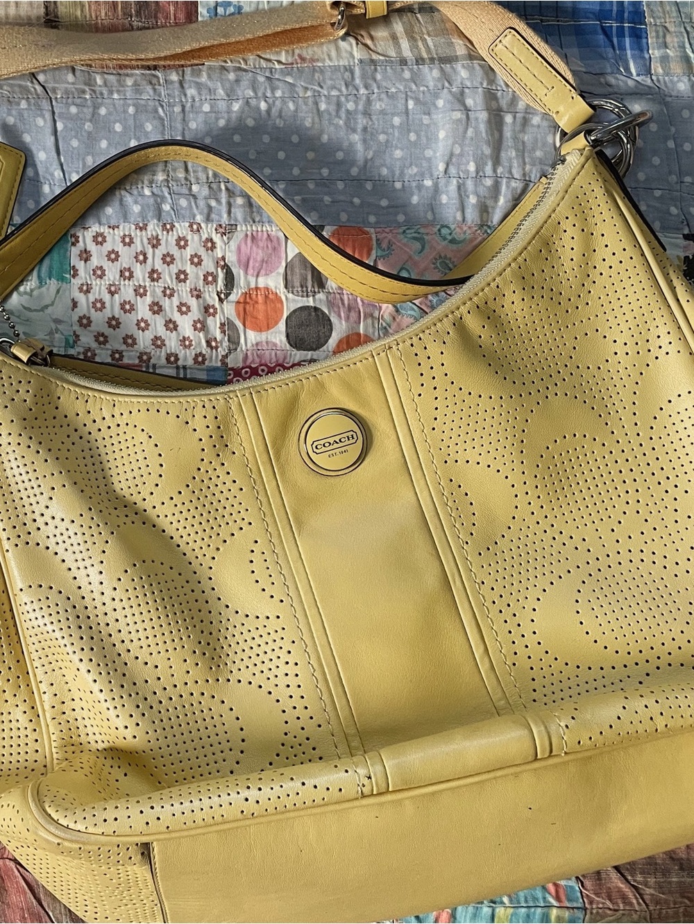 Coach Perforated Leather Shoulder Bag in Lemon Yellow